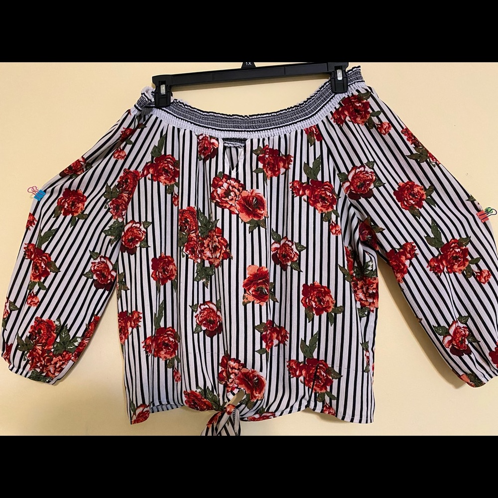 Black and white rose blouse